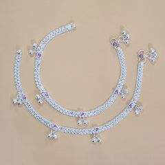 Silver Pastel Ghungroo Anklets
