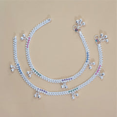 Silver Multicolor Cluster Drop Anklets