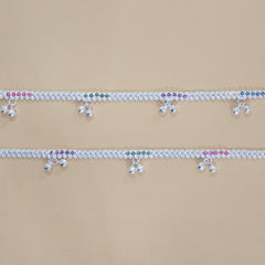 Silver Multicolor Cluster Drop Anklets