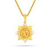 22K Gold Ornate Lord Ganesha Pendant in Star Design