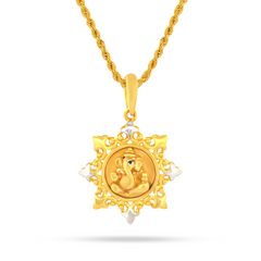 22K Gold Ornate Lord Ganesha Pendant in Star Design