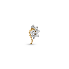 18K Gold Diamond Floral Curve Nose Pin
