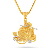 22K Gold Divine Radha Krishna Pendant with Floral Accents