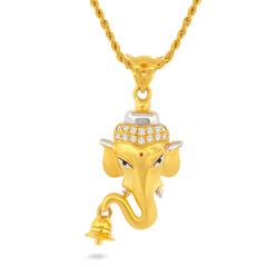 22K Gold Divine Lord Ganesha Pendant with Bell