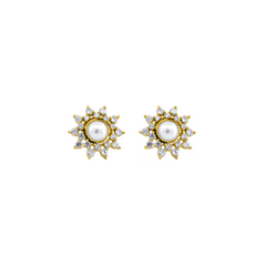 22K Gold Vintage Floral Pearl Earrings