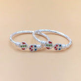 Silver Multicolor Floral Meenakari Baby Kadas - Set of 2