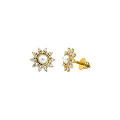 22K Gold Vintage Floral Pearl Earrings