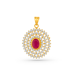 22K Gold Radiant Ruby Pendant with Earrings Set