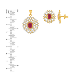 22K Gold Radiant Ruby Pendant with Earrings Set