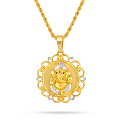 22K Gold Lord Ganesha Pendant with Ornate Frame