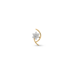 18K Gold Floral Crescent Diamond Nose Pin