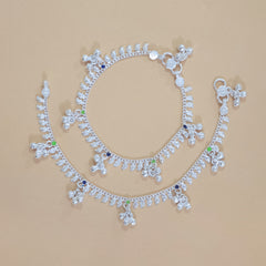 Silver Multicolor Leafed Gungroo Anklets
