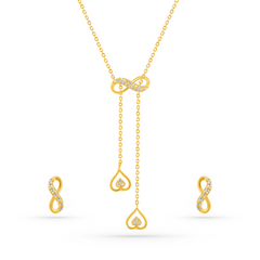22K Gold Infinity Drop Necklace & Earrings Set