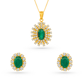 22K Gold Exquisite Emerald Pendant with Earrings Set