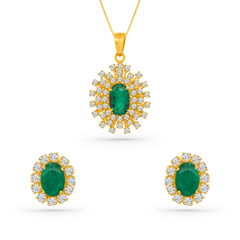 22K Gold Exquisite Emerald Pendant with Earrings Set