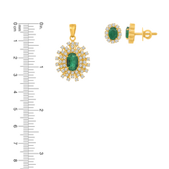 22K Gold Exquisite Emerald Pendant with Earrings Set