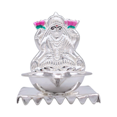 Silver Lakshmi Oil Lamp & Incense Holder