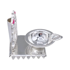 Silver Lakshmi Oil Lamp & Incense Holder