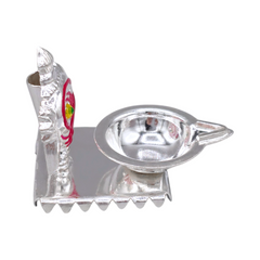 Silver Shankh Chakra Oil Lamp & Incense Holder