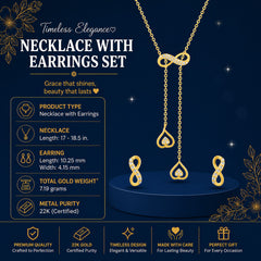 22K Gold Infinity Drop Necklace & Earrings Set