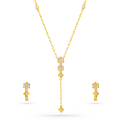 22K Gold Floral Drop Necklace & Earrings Set
