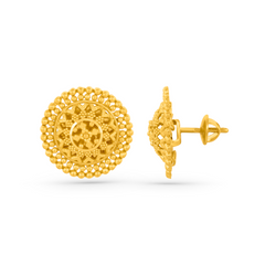 22K Gold Filigree Medallion Pendant with Earrings Set