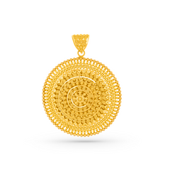 22K Gold Filigree Medallion Pendant with Earrings Set