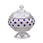 Silver Kumkum Box with Purple Accent