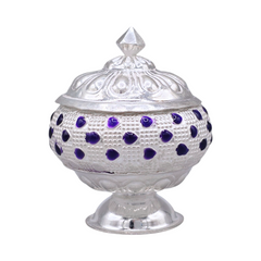 Silver Kumkum Box with Purple Accent