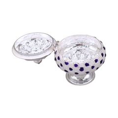 Silver Kumkum Box with Purple Accent