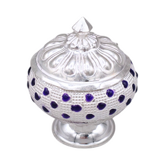 Silver Kumkum Box with Purple Accent