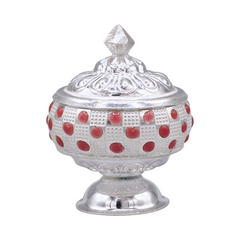 Silver Kumkum Box With Red Accent