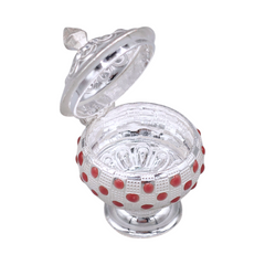 Silver Kumkum Box With Red Accent