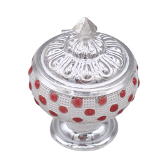 Silver Kumkum Box With Red Accent