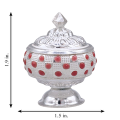 Silver Kumkum Box With Red Accent