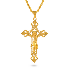 22K Gold Cross Christ Pendant