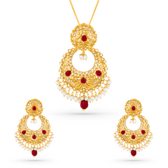 22K Gold Filigree Pendant with Earrings Set