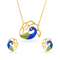 22K Gold Peacock Necklace & Earrings Set
