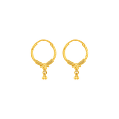 22K Gold Traditional Hoop Earrings with Leaf Motif