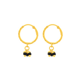22K Gold Hoop Earrings with Black Bead Charms