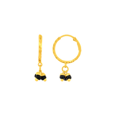 22K Gold Hoop Earrings with Black Bead Charms