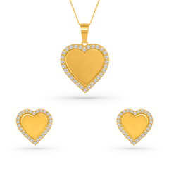 22K Gold Elegant Heart-Shaped Pendant with Earrings Set