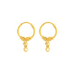 22K Gold Hoop Earrings with Heart Charms