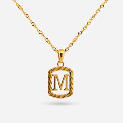 22K Gold "M" Initial Frame Pendant