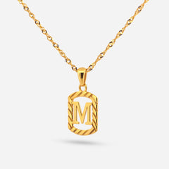 22K Gold "M" Initial Frame Pendant