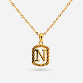 22K Gold "N" Initial Frame Pendant