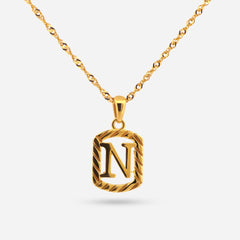 22K Gold "N" Initial Frame Pendant