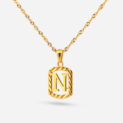 22K Gold "N" Initial Frame Pendant