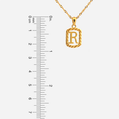 22K Gold "R" Initial Frame Pendant