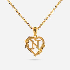 22K Gold Heart "N" Initial Pendant